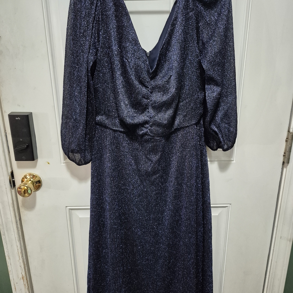Maison Tara Shimmering Navy Midi Dress
